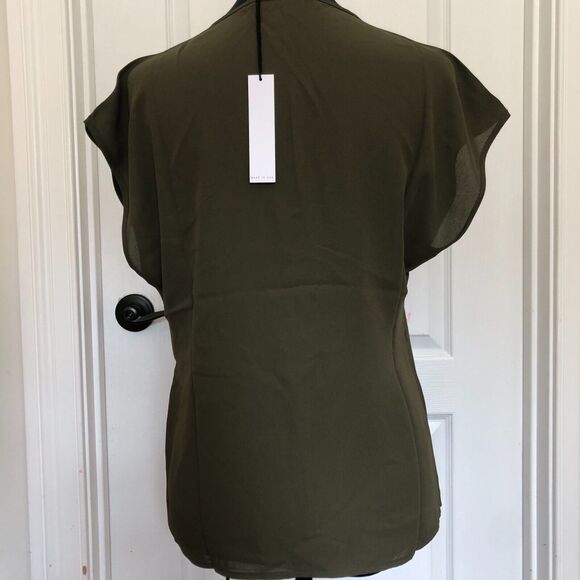 Three Eighty‎ Two Womens Blouse S Olive Green Jackson Surplice V-neck NWT - Picture 3 of 9